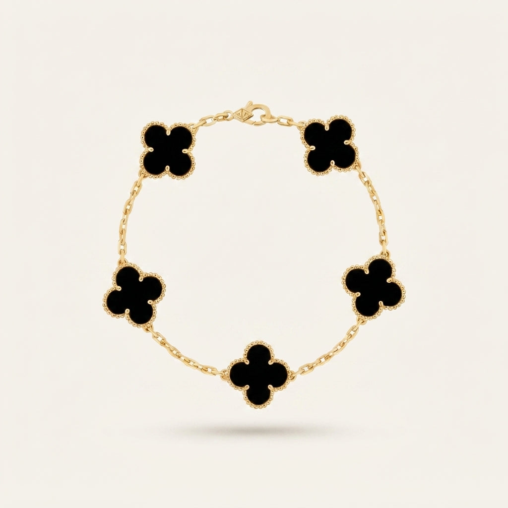 Bracelet Trèfle Onyx Or noir