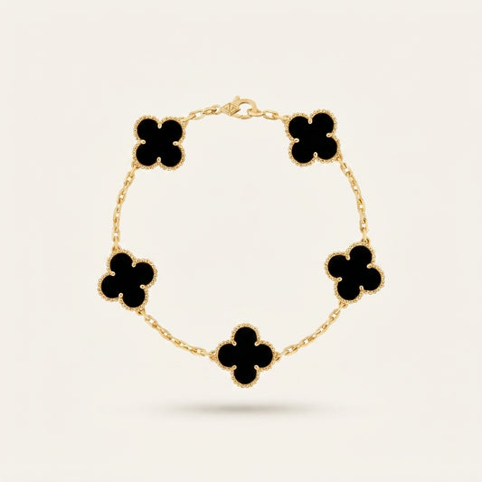Bracelet Trèfle Onyx Or noir